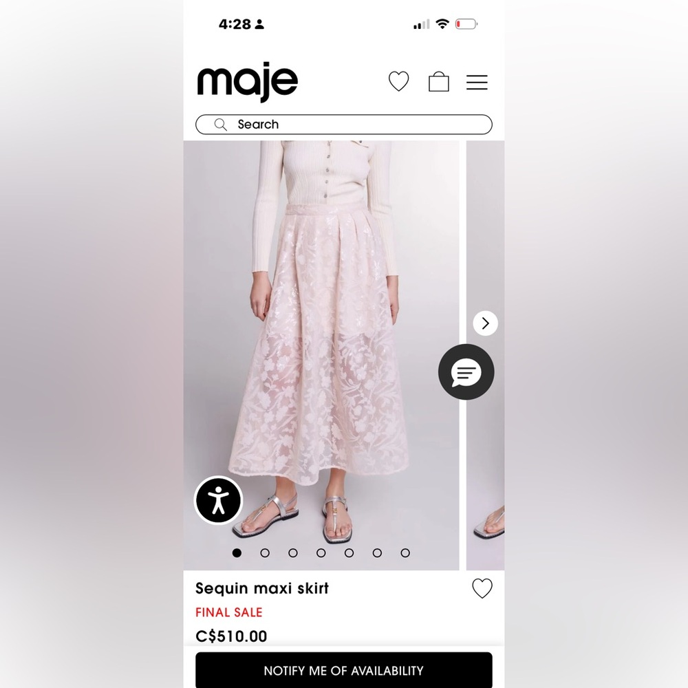 Maje Cream Sequin Floral Maxi Skirt
